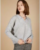 Pull en Laine & Cachemire Paloma col polo gris chiné clair