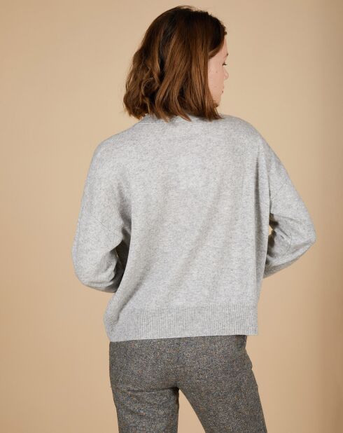 Pull en Laine & Cachemire Paloma col polo gris chiné clair