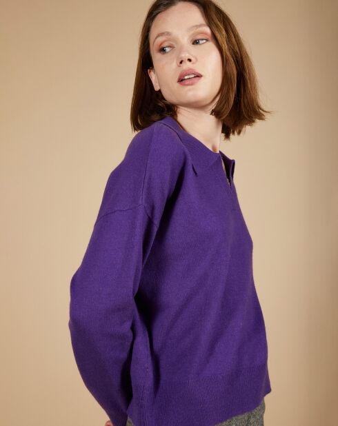 Pull en Laine & Cachemire Paloma col polo aubergine