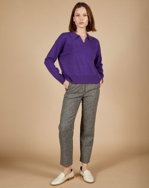 Pull en Laine & Cachemire Paloma col polo aubergine