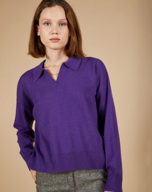 Pull en Laine & Cachemire Paloma col polo aubergine