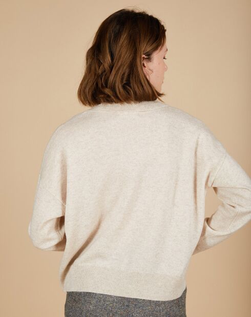 Pull en Laine & Cachemire Paloma col polo beige chiné