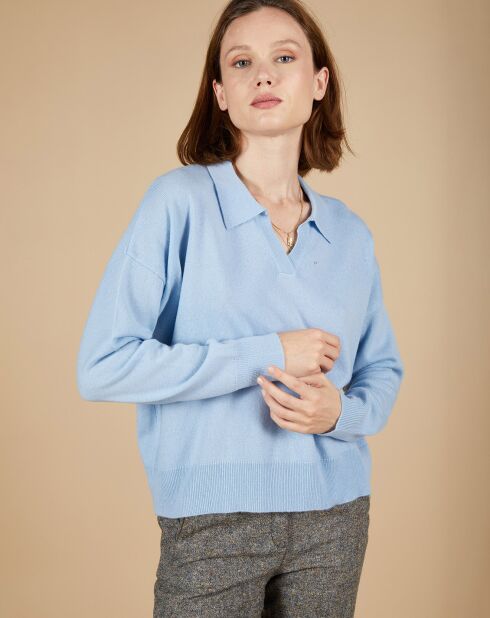 Pull en Laine & Cachemire Paloma col polo topaze