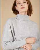 Pull poncho 100% Cachemire Lola col roulé gris chiné clair