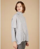 Pull poncho 100% Cachemire Lola col roulé gris chiné clair