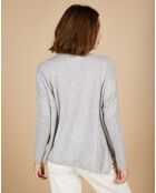 Pull poncho 100% Cachemire Emma col V gris chiné clair