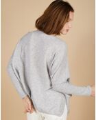 Pull poncho 100% Cachemire Emma col V gris chiné clair