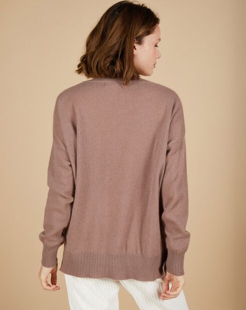 Pull 100% Cachemire Iris Col V profond oversize taupe