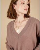 Pull 100% Cachemire Iris Col V profond oversize taupe