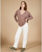 Pull 100% Cachemire Iris Col V profond oversize taupe