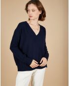 Pull 100% Cachemire Iris Col V profond oversize nuit