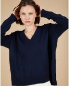 Pull 100% Cachemire Iris Col V profond oversize nuit