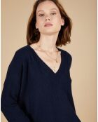 Pull 100% Cachemire Iris Col V profond oversize nuit