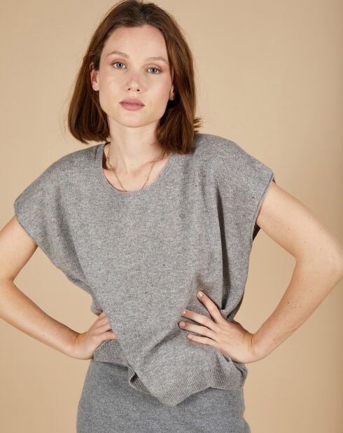 Pull 100% Cachemire Laurène manches courtes gris chiné
