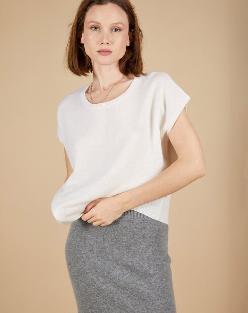 Pull 100% Cachemire Marion à bandes au dos écru