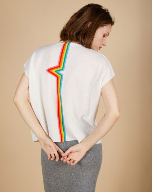 Pull 100% Cachemire Marion à bandes au dos écru