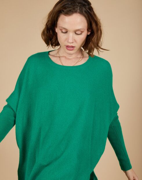 Pull poncho 100% Cachemire Alizée col rond vert impérial