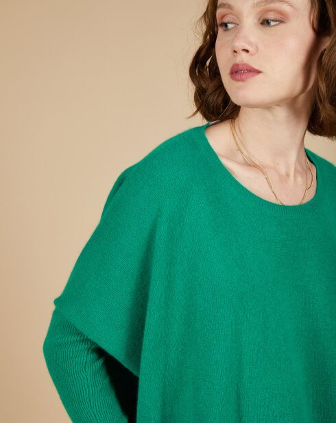 Pull poncho 100% Cachemire Alizée col rond vert impérial