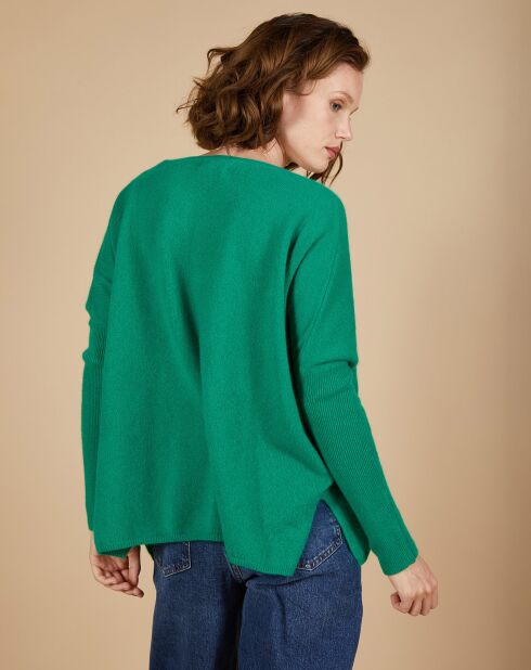 Pull poncho 100% Cachemire Alizée col rond vert impérial