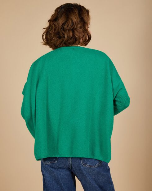 Pull poncho 100% Cachemire Emma col V vert impérial