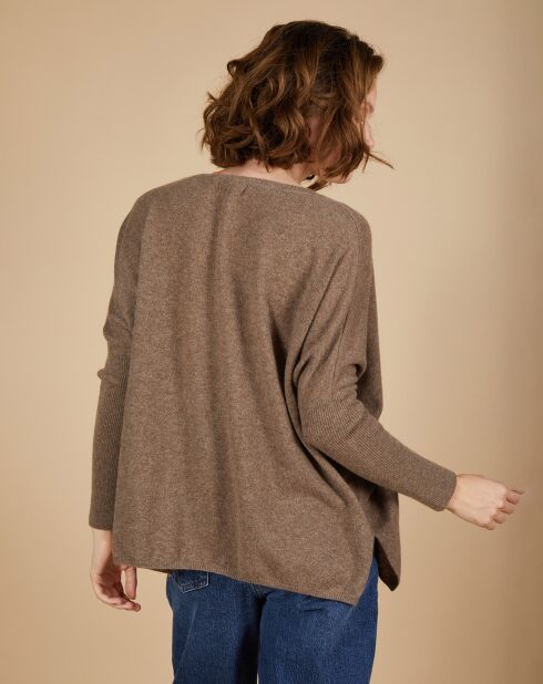 Pull poncho 100% Cachemire Emma col V marron