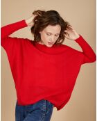 Pull poncho 100% Cachemire Alizée col rond rouge carmen