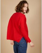 Pull poncho 100% Cachemire Alizée col rond rouge carmen