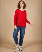 Pull poncho 100% Cachemire Alizée col rond rouge carmen