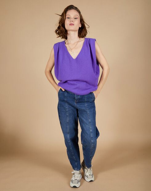 Pull 100% Cachemire Bella épaulettes violet