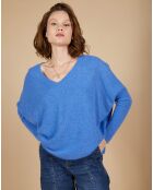 Pull poncho 100% Cachemire Emma col V bleu moyen