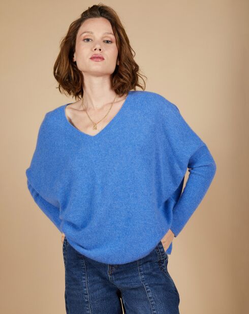 Pull poncho 100% Cachemire Emma col V bleu moyen