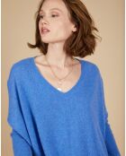 Pull poncho 100% Cachemire Emma col V bleu moyen