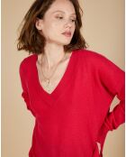 Pull ample 100% Cachemire Isidore col V fuchsia