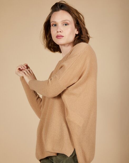 Pull poncho 100% Cachemire Alizée col rond camel