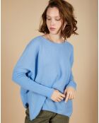 Pull poncho 100% Cachemire Alizée col rond bleu topaze