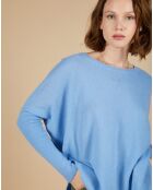 Pull poncho 100% Cachemire Alizée col rond bleu topaze