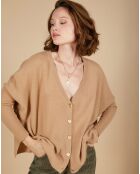 Cardigan 100% Cachemire Alisson col V ample camel