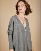 Cardigan 100% Cachemire Alisson col V ample gris chiné foncé