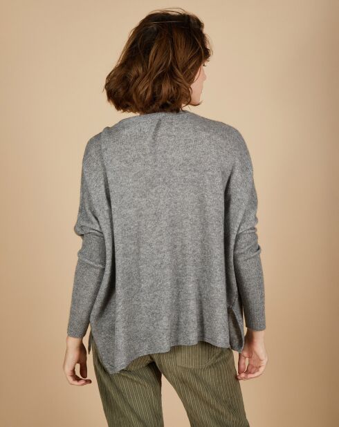 Cardigan 100% Cachemire Alisson col V ample gris chiné foncé