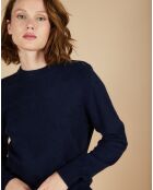 Pull 100% Cachemire Louizon col rond 3 boutons épaule bleu nuit