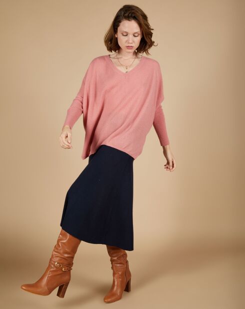 Pull poncho 100% Cachemire Emma col V bois de rose