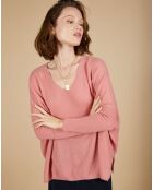 Pull poncho 100% Cachemire Emma col V bois de rose