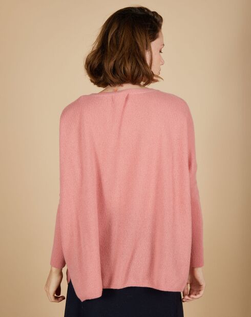 Pull poncho 100% Cachemire Emma col V bois de rose