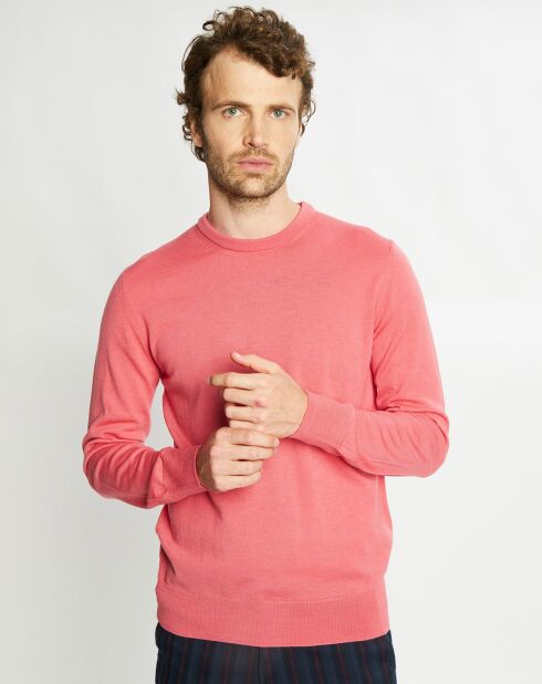 Pull 100% Laine col rond rose foncé