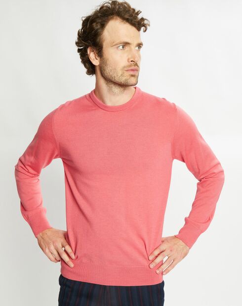 Pull 100% Laine col rond rose foncé