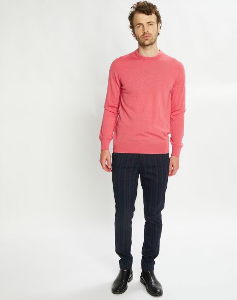 Pull 100% Laine col rond rose foncé