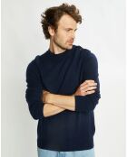 Pull en Cachemire & Laine Mesailor col rond bleu marine