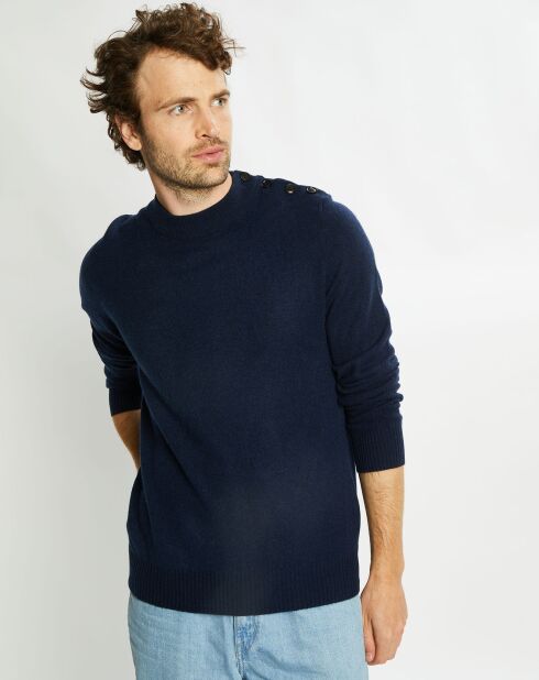 Pull en Cachemire & Laine Mesailor col rond bleu marine