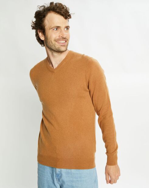 Pull 100% Cachemire Machve col V caramel