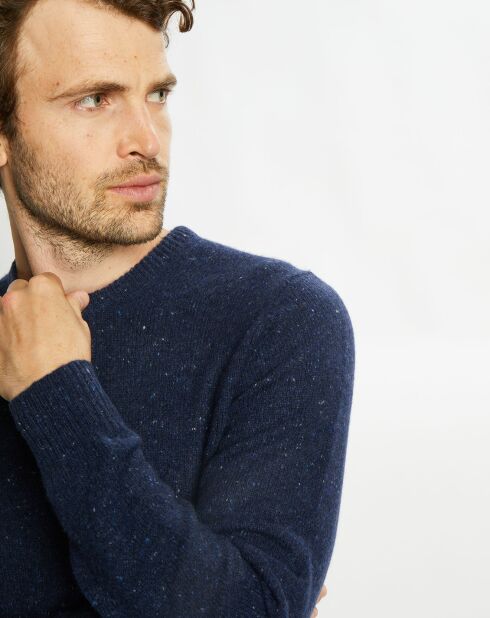 Pull en Cachemire & Laine Meps col rond bleu marine